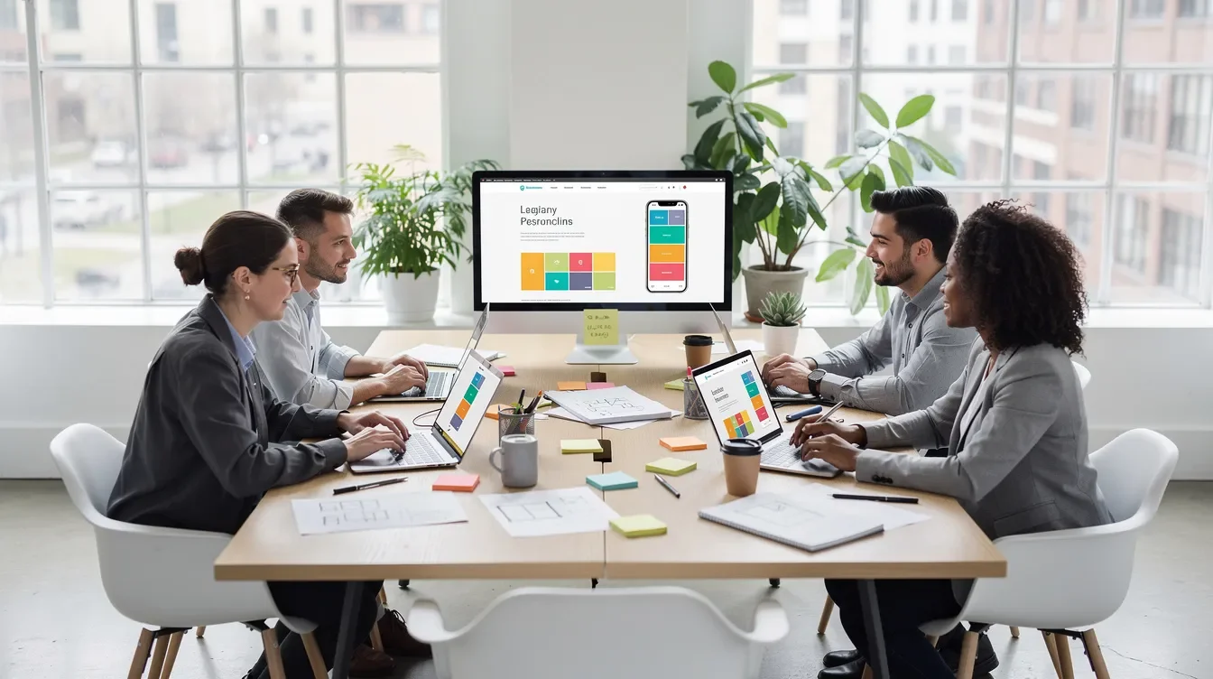 Equipe marketing qui regardent des statistiques sur un écran